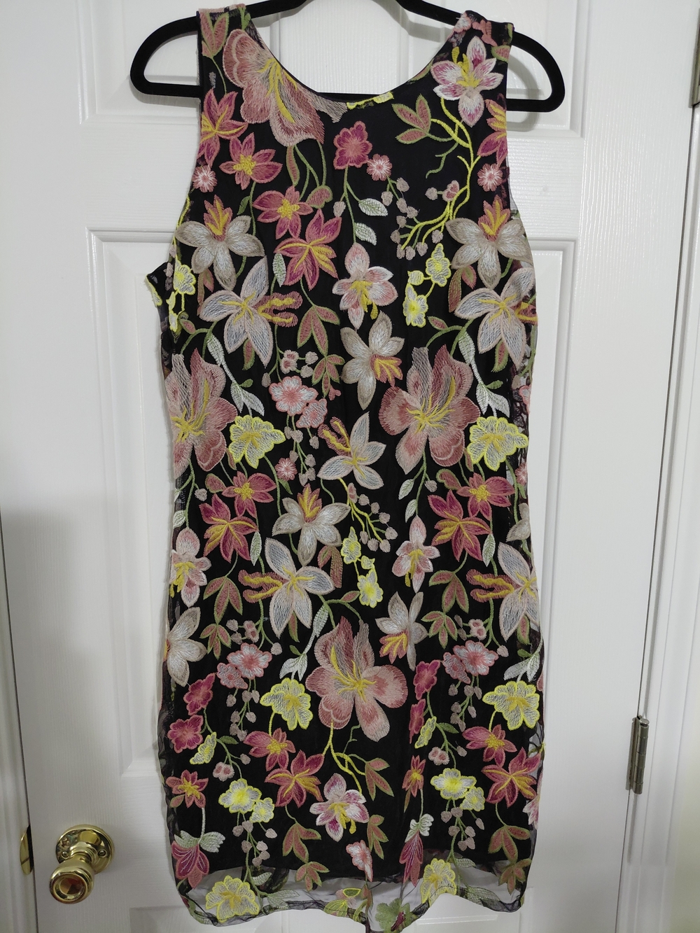 SAM edelman Floral Sleeveless Sheath Dress in Black with Pink & Yellow Flowers